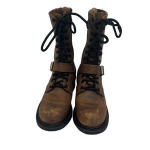 DOUBLE H  Combat Biker Leather Boots Lace Up side Zipper  Buckle